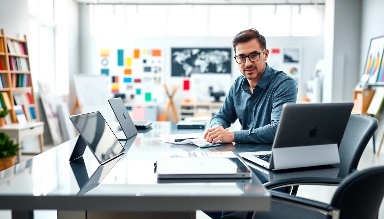 Showcase of a creative workspace by https://bestdesignersintheworld.com/ featuring modern design tools and vibrant colors.