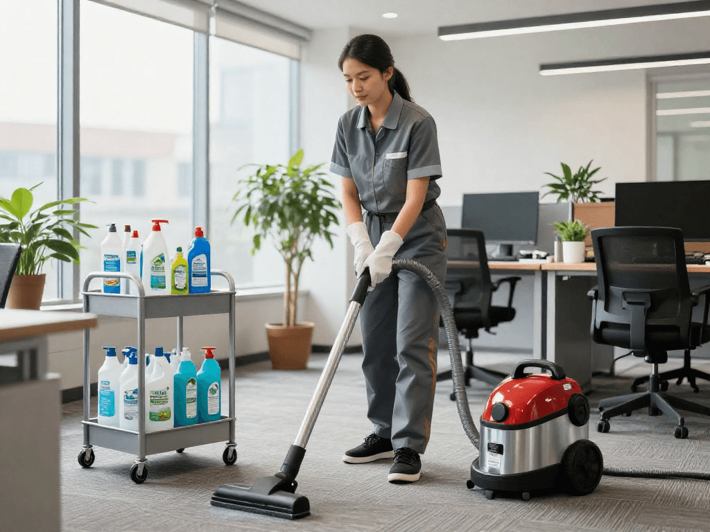Professionelle Tiefenreinigung Dortmund im modernen Büro mit umweltfreundlichen Reinigungsmitteln.
