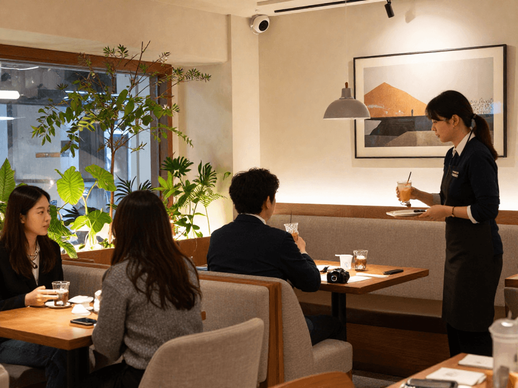 강남쩜오에서 아늑한 분위기의 공간을 즐기는 방문객들