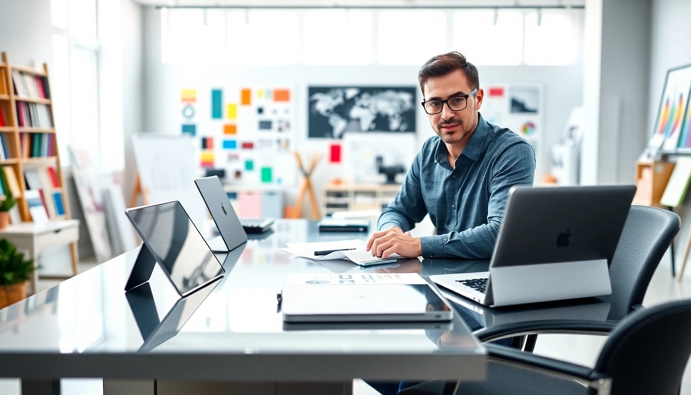 Showcase of a creative workspace by https://bestdesignersintheworld.com/ featuring modern design tools and vibrant colors.