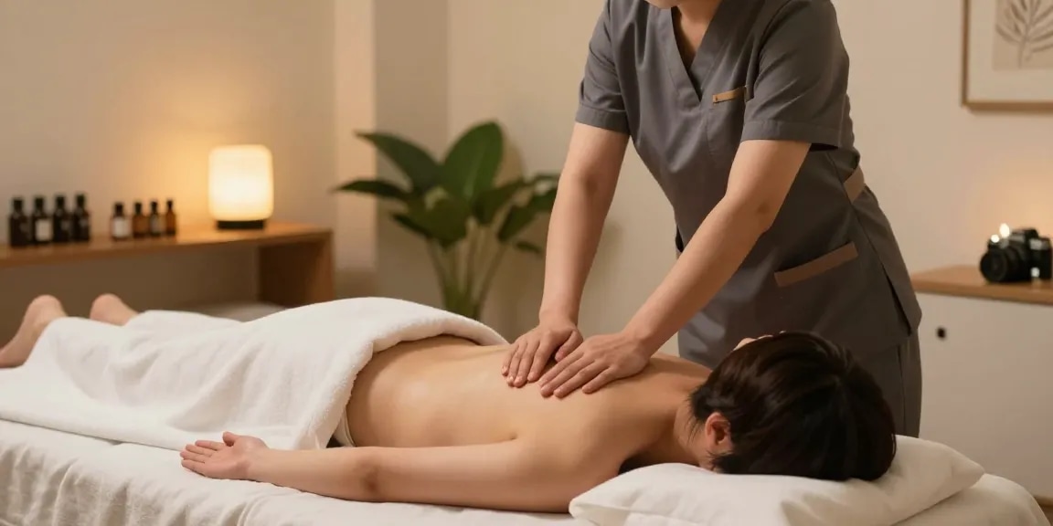 성남출장마사지 제공 중인 전문 마사지 치료사와 편안한 분위기의 마사지 테이블
