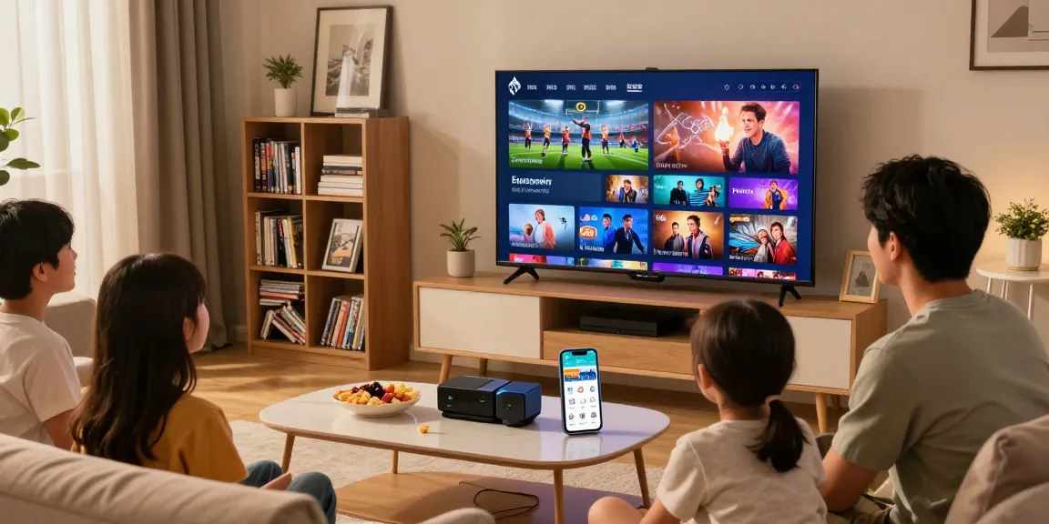 Family enjoying Iron TV Pro's HD streaming in a cozy living room.