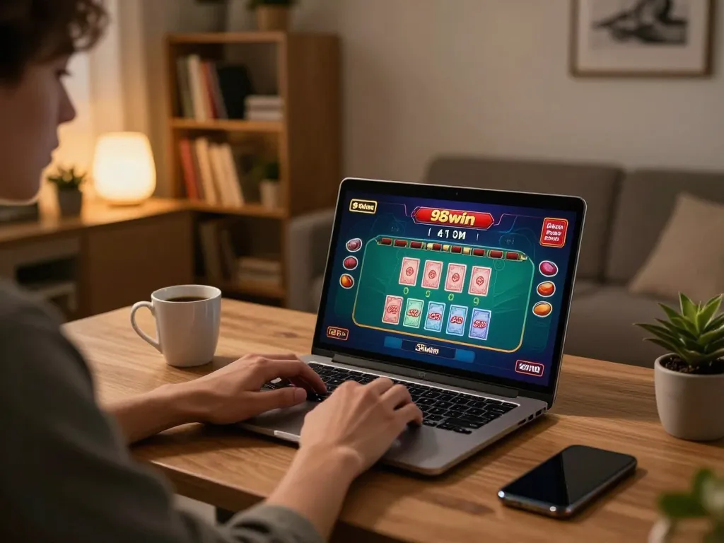 Engaging gameplay on 98win live dealer platform shows cards being dealt in a vibrant at-home setting.