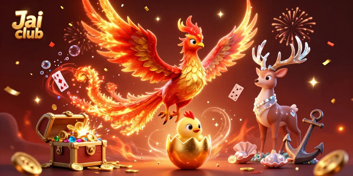 Experience the thrill of Jai club with a vibrant 3D phoenix casino scene, radiating excitement and rewards.