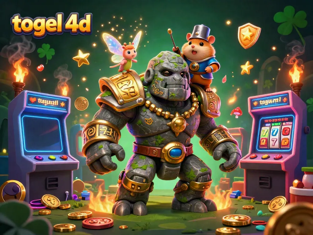 Experience thrilling togel 4d action with vibrant characters, arcade machines, and lucky charms.