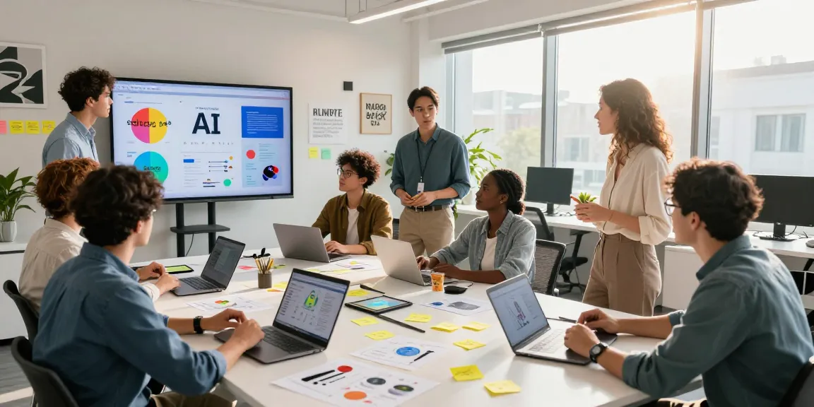 Colleagues collaborating on spicy AI innovations in a bright modern office.