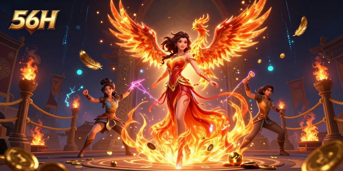 Experience thrilling gaming with 56H in a vibrant 3D casino illustration packed with energy and detail.