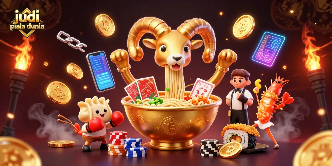 Engage in judi piala dunia with a vibrant 3D scene featuring colorful gaming elements and energetic characters.