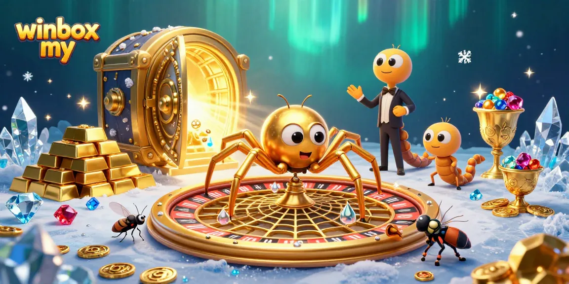 Winbox my showcases thrilling bets with a golden spider and a centipede dealer in a vibrant casino atmosphere.