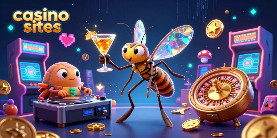 Engage with thrilling casino sites featuring a vibrant 3D illustration blending fun characters and games.