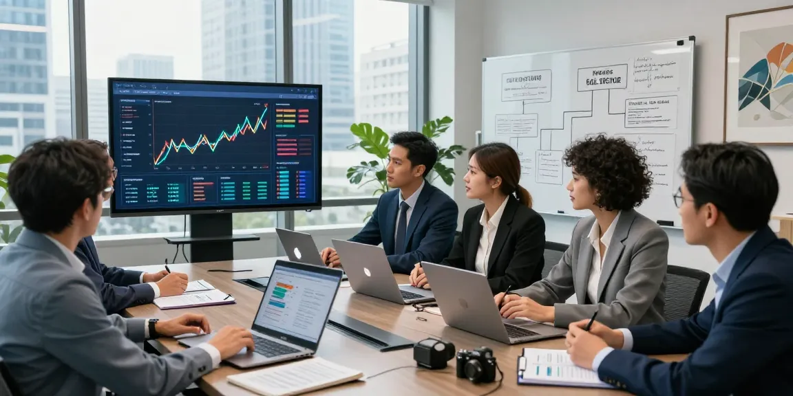 Team analyzing financial crime intelligence data trends in a modern office setting.