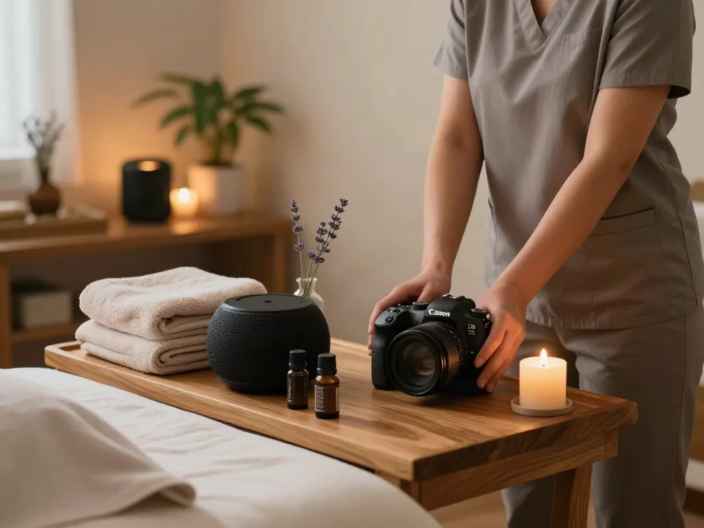 Relaxing massage therapy room prepared for 왕십리출장마사지 session with soothing elements.