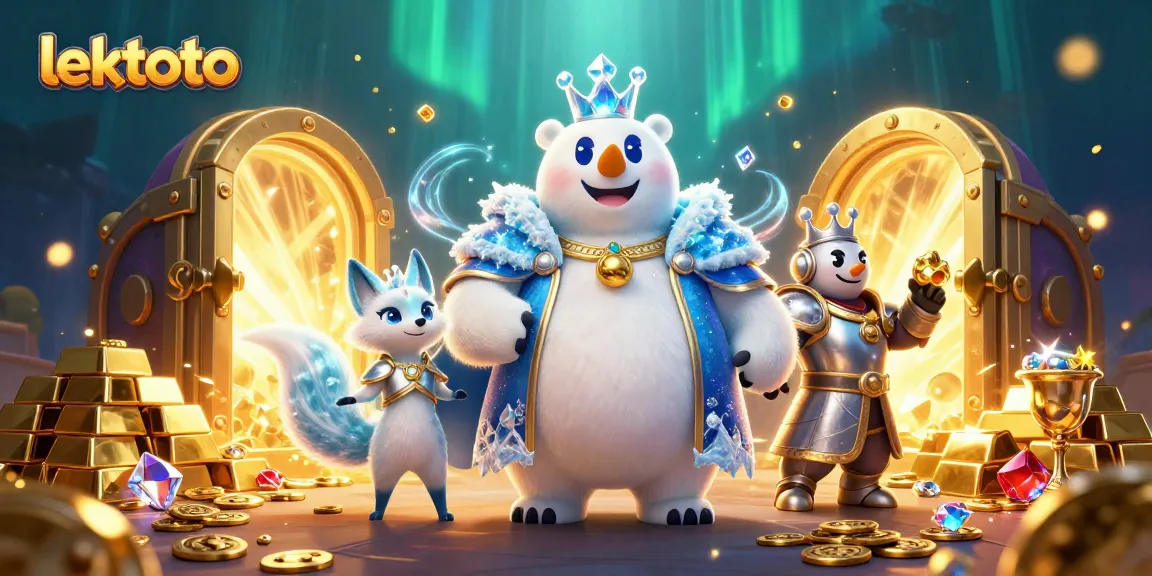 Experience lektoto's excitement with a 3D cartoon scene featuring treasures and gaming elements.