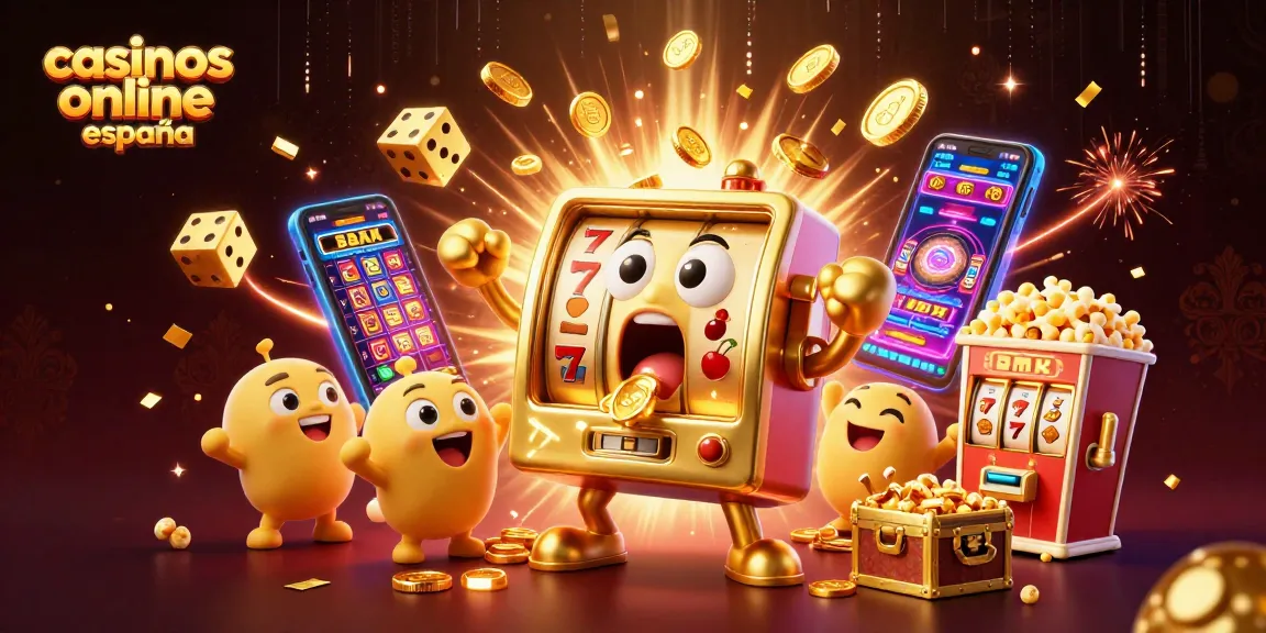 Los mejores casinos online España presentan una celebración de jackpot con máquinas tragaperras.