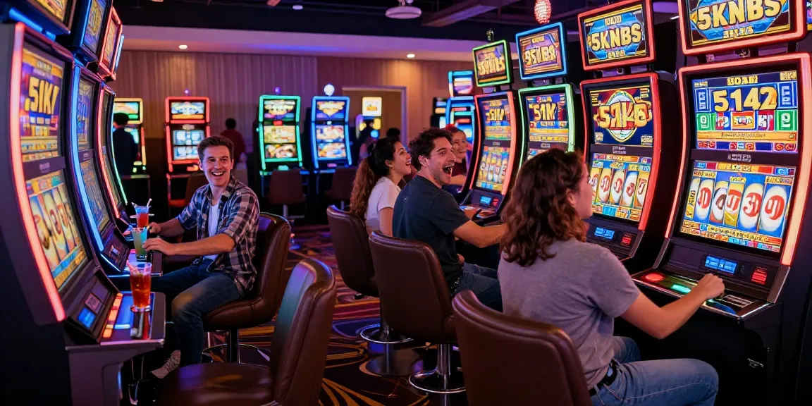 Excited players enjoying a slot 5k gaming experience in a lively casino.