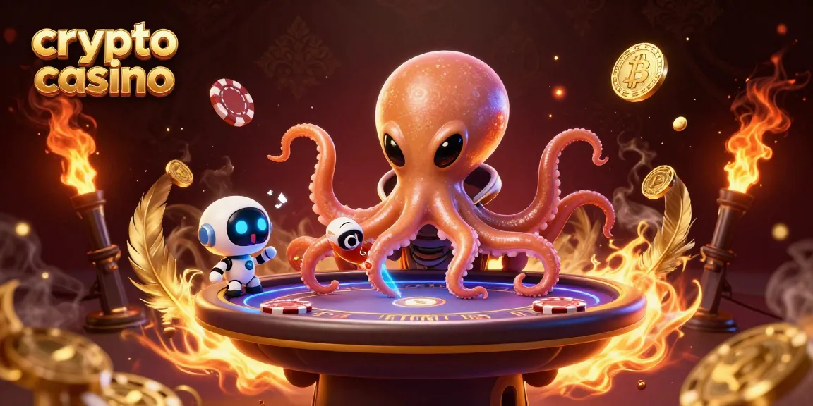 Profitez d'une expérience de jeu dans un crypto casino avec un poulpe extraterrestre et des pièces de poker spatiales flottantes.