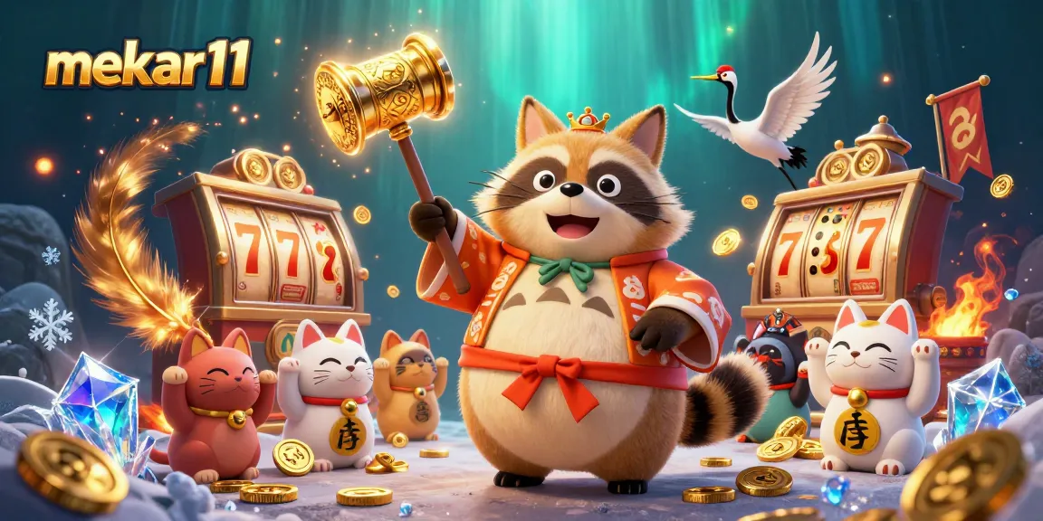 Experience thrilling gameplay with mekar11's vibrant 3D casino illustration featuring lucky characters and symbols.