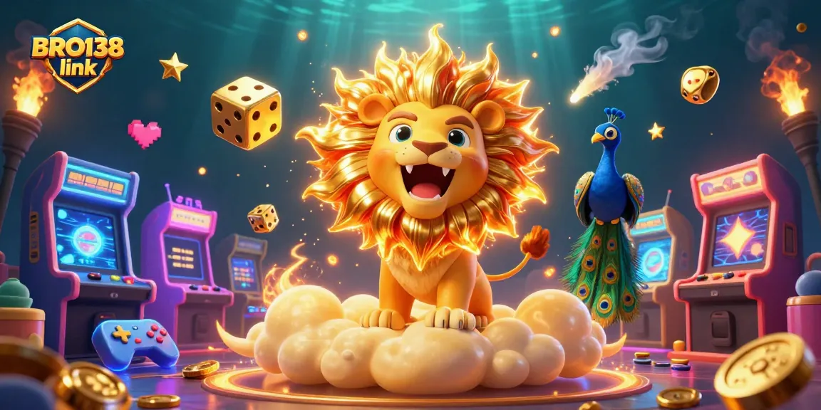 Experience the excitement of BRO138 link with vibrant slots and golden elements in a dynamic scene.