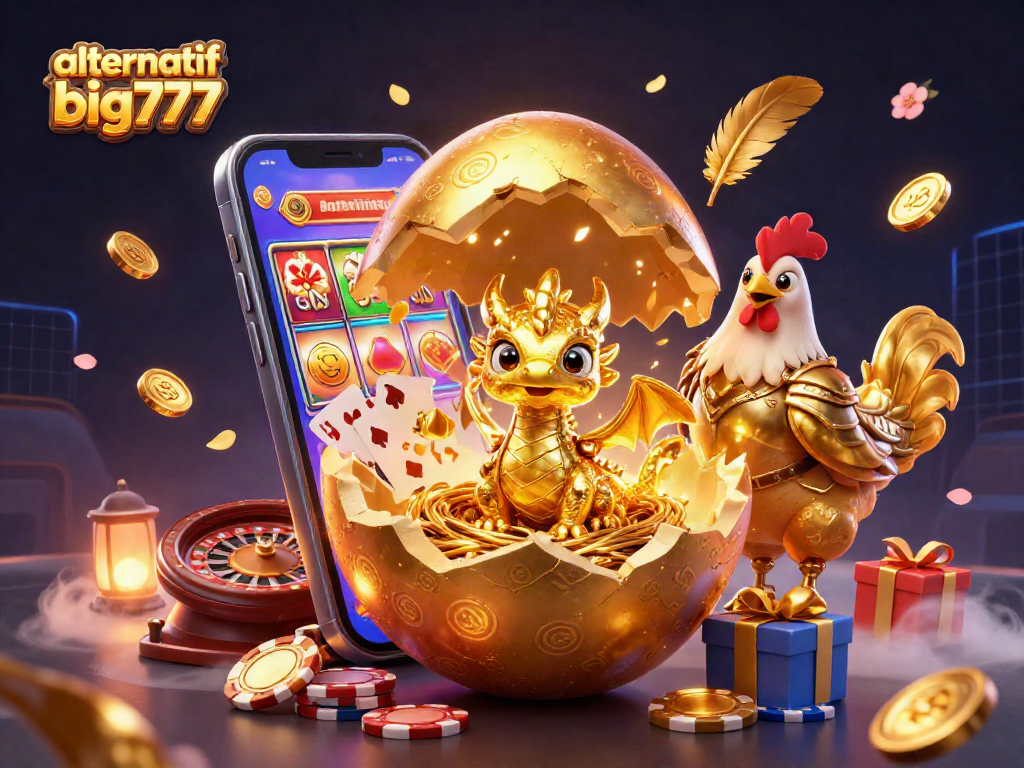 Engage with alternatif big777 gameplay through a 3D illustration of a dragon and gaming elements.