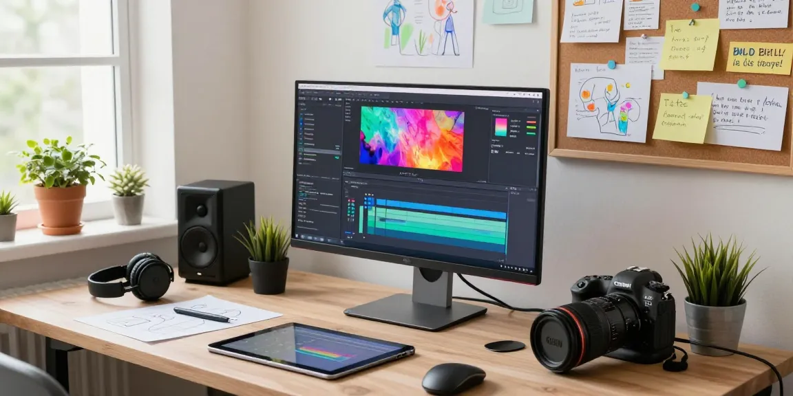 Motion design and VFX masterclass in a vibrant studio, showcasing a designer creating animations.