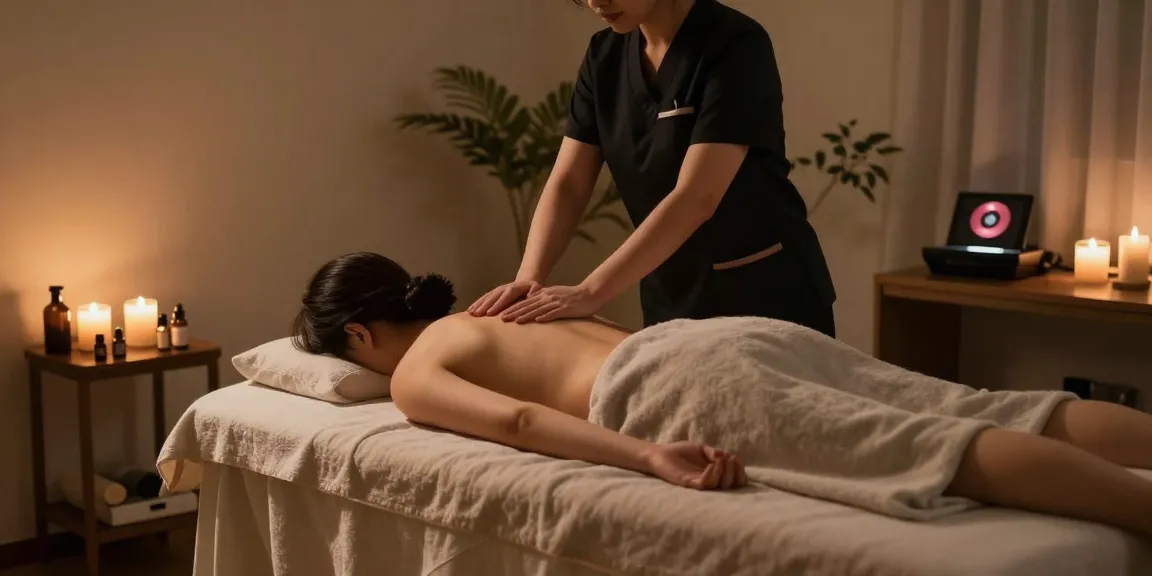 Relaxing 강남출장마사지 session in a serene treatment room with calming elements.
