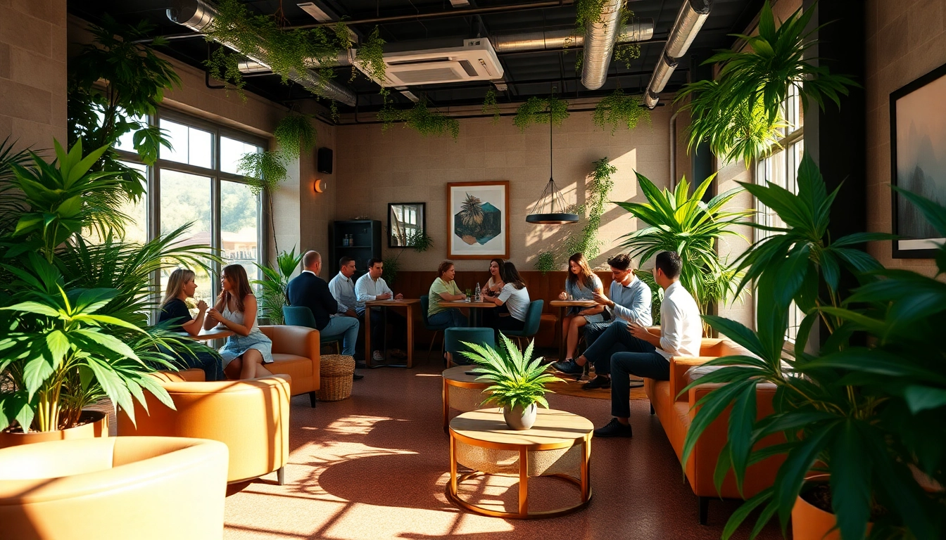 Experience cannabis clubs Lloret de Ma in a vibrant social setting filled with patrons enjoying relaxation.
