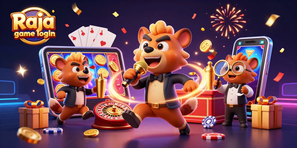 Experience Raja game login with vibrant casino characters and dynamic gaming elements in a festive environment.