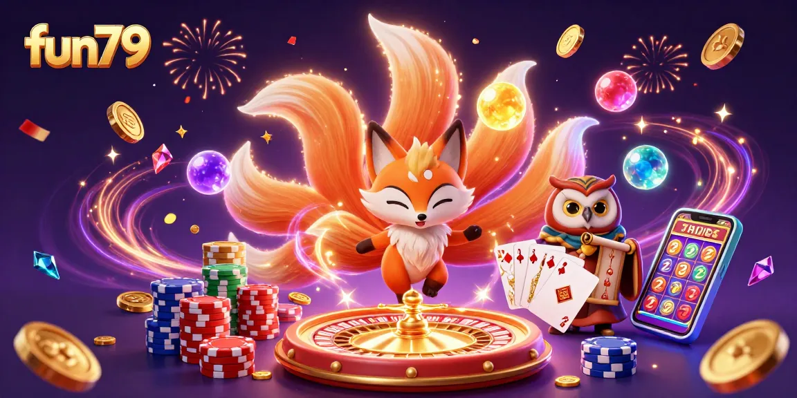 fun79 brings vibrant online gaming with a colorful nine-tailed fox spirit and casino excitement.