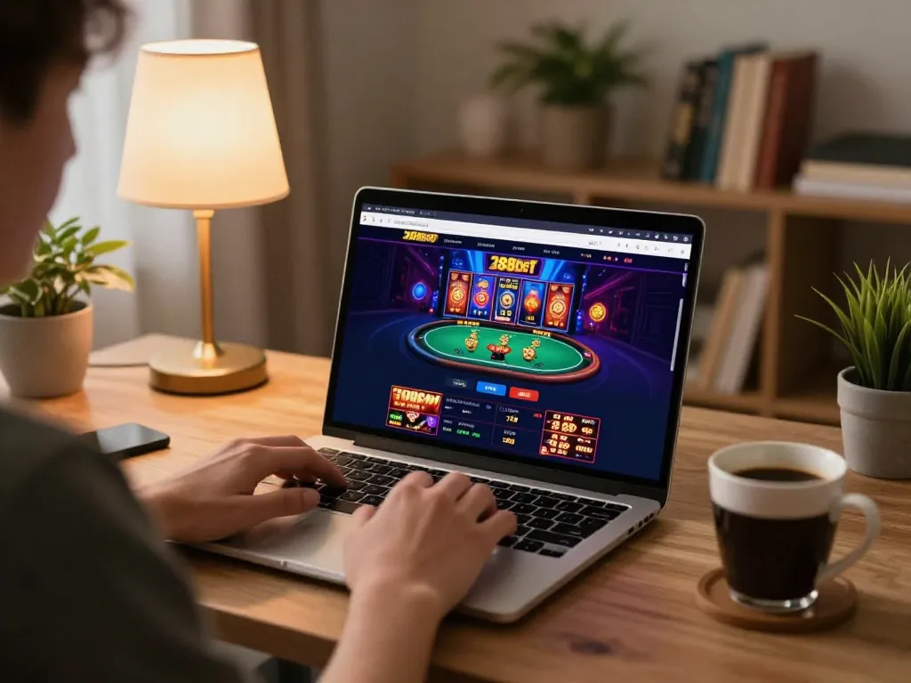 Engaging with the 388bet online casino platform while strategizing bankroll management.