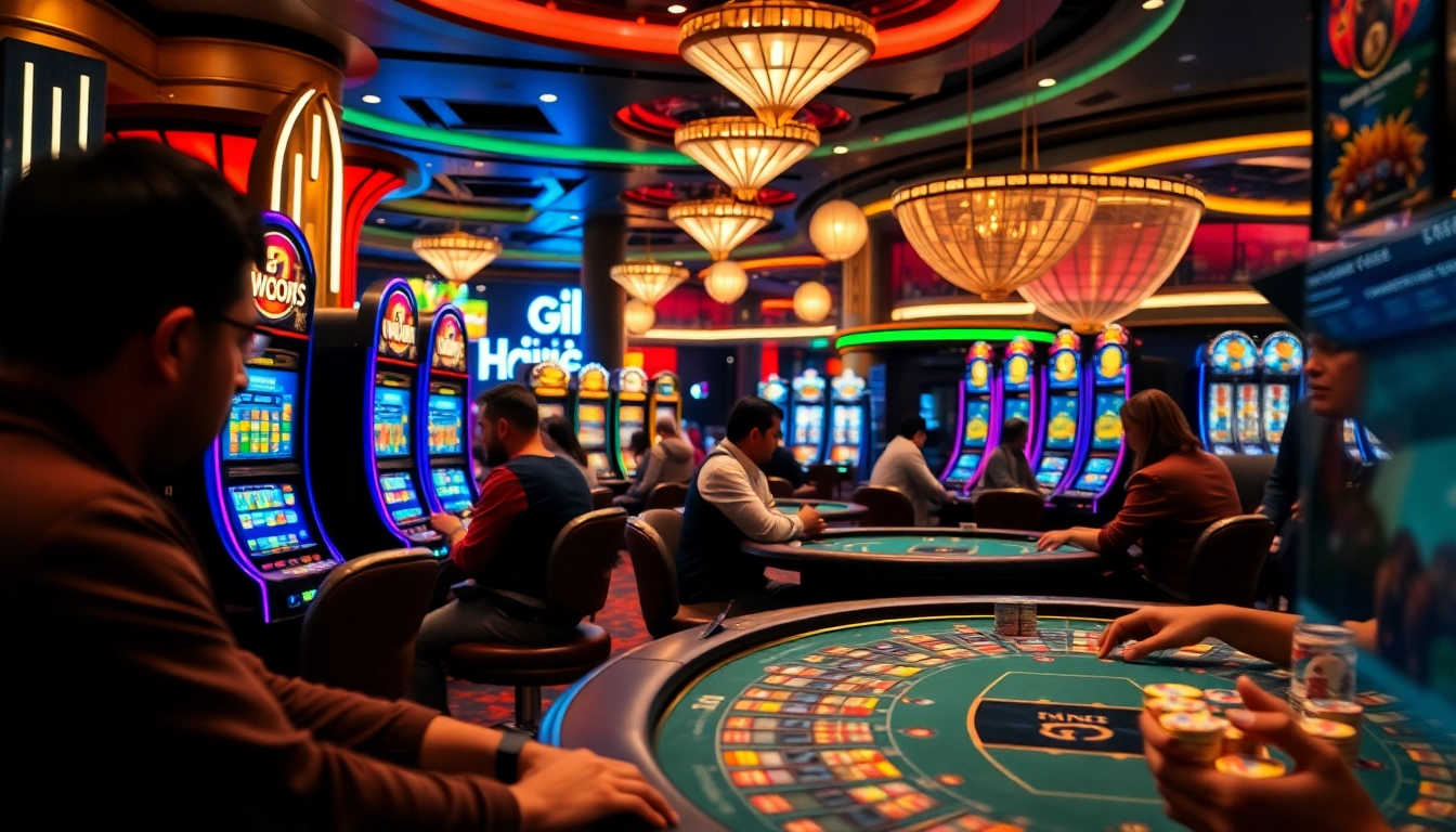 Experience the thrill of a Non gamstop casino with vibrant gaming tables and players engaged in action.