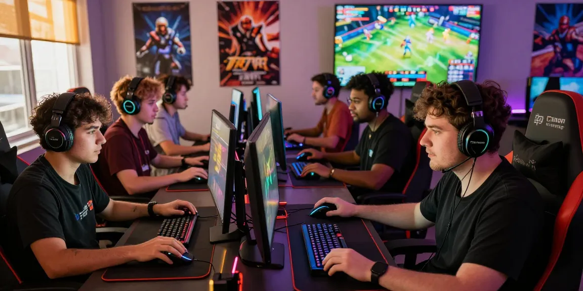 Engaging Playbook88 gaming scene with diverse players using advanced gear in a colorful environment.