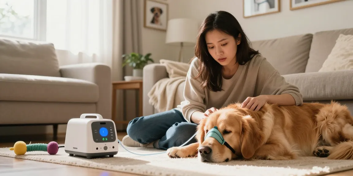 Pet owner using oxygen therapy for their dog, Click here for details on pet oxygen solutions.