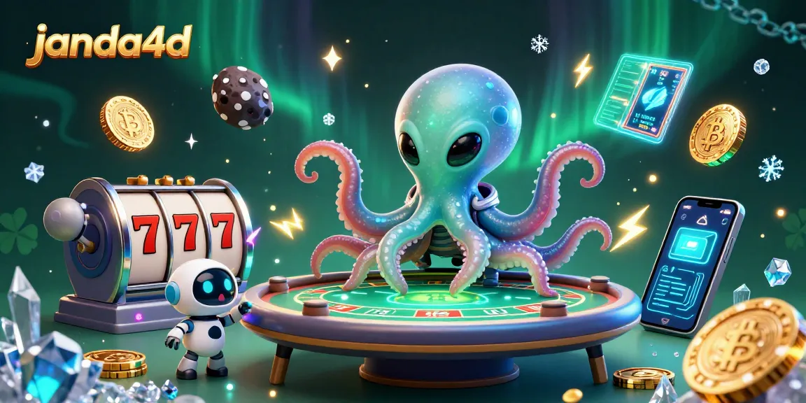 Mainkan slot online di janda4d dengan alien dan robot di meja poker futuristik.