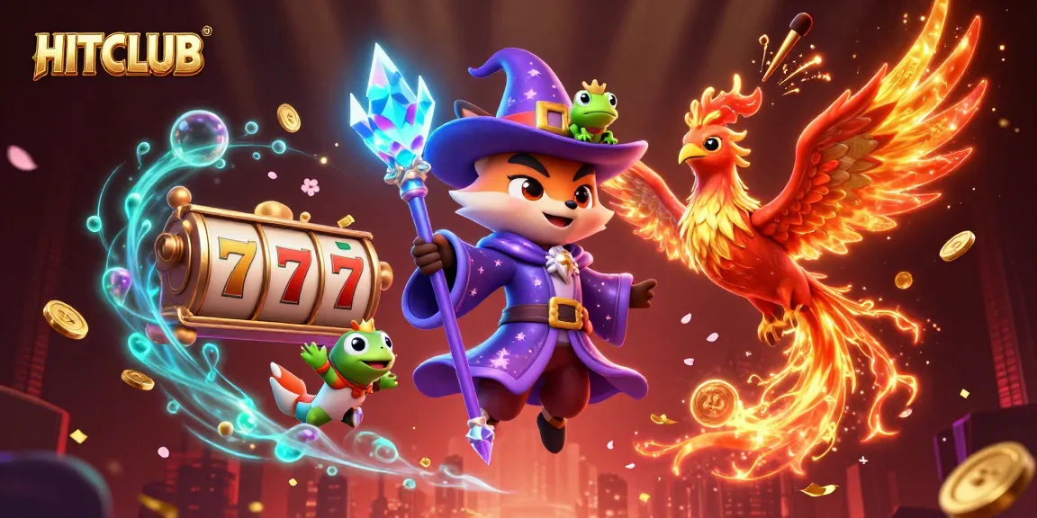 Experience the thrilling 3D world of HITCLUB casino games with an enchanting wizard and phoenix!