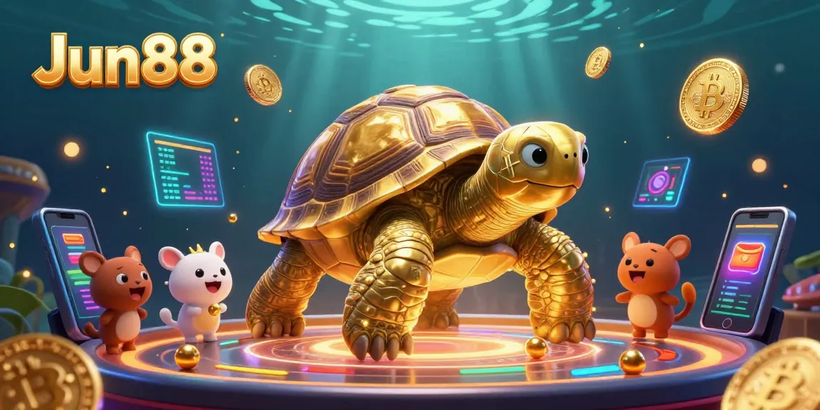 Experience thrilling gaming at Jun88 with a giant tortoise pinball machine surrounded by excited players.