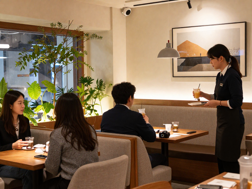 강남쩜오에서 아늑한 분위기의 공간을 즐기는 방문객들