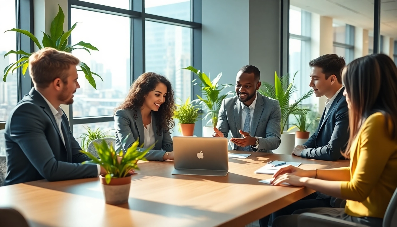 Erleben Sie https://alvionz.de/ eine dynamische Geschäftssitzung mit einem vielfältigen Team in einem modernen Büro.