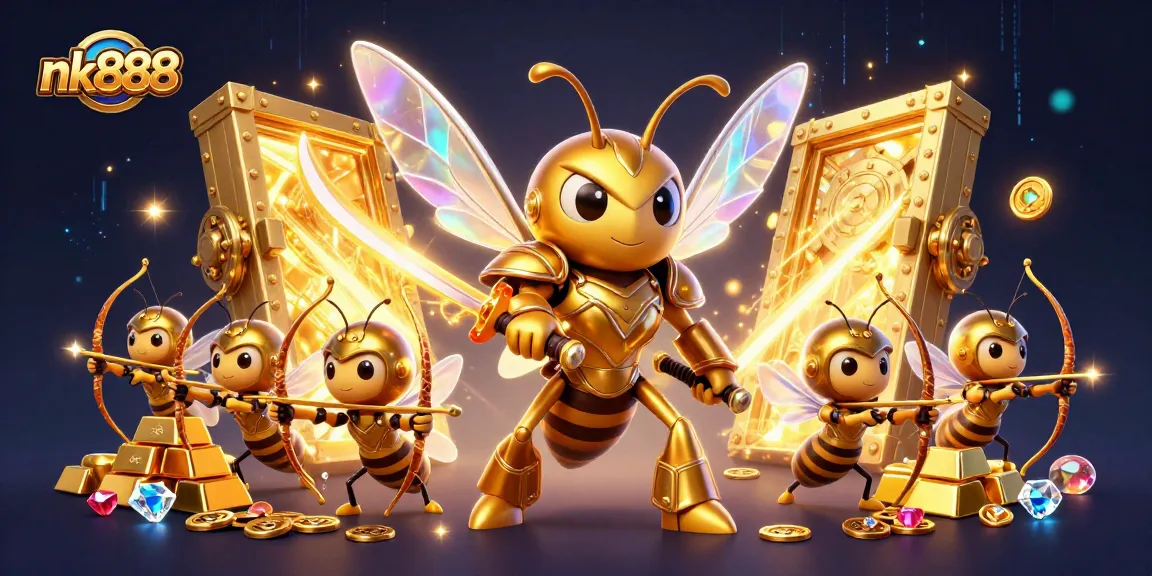 Engage in thrilling gameplay at nk888 with a vibrant casino scene featuring golden hornet warriors.