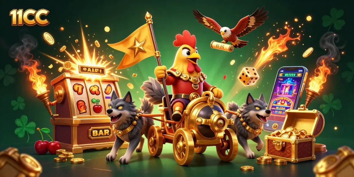 Spin the reels at 11CC with vibrant games and engaging jackpots in a thrilling 3D casino scene.