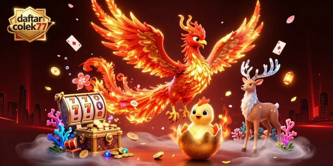 Experience the thrill of daftar colek77 as the fire phoenix soars above treasures with vibrant casino elements.
