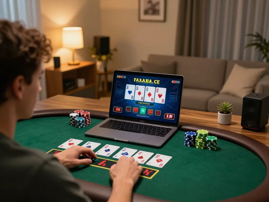 Engaging with king garuda138 online blackjack game interface on laptop during a cozy gaming night.