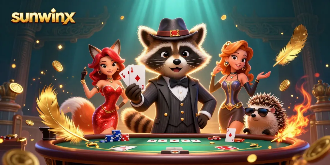Experience exciting poker action with sunwinx featuring suave raccoon and friends.