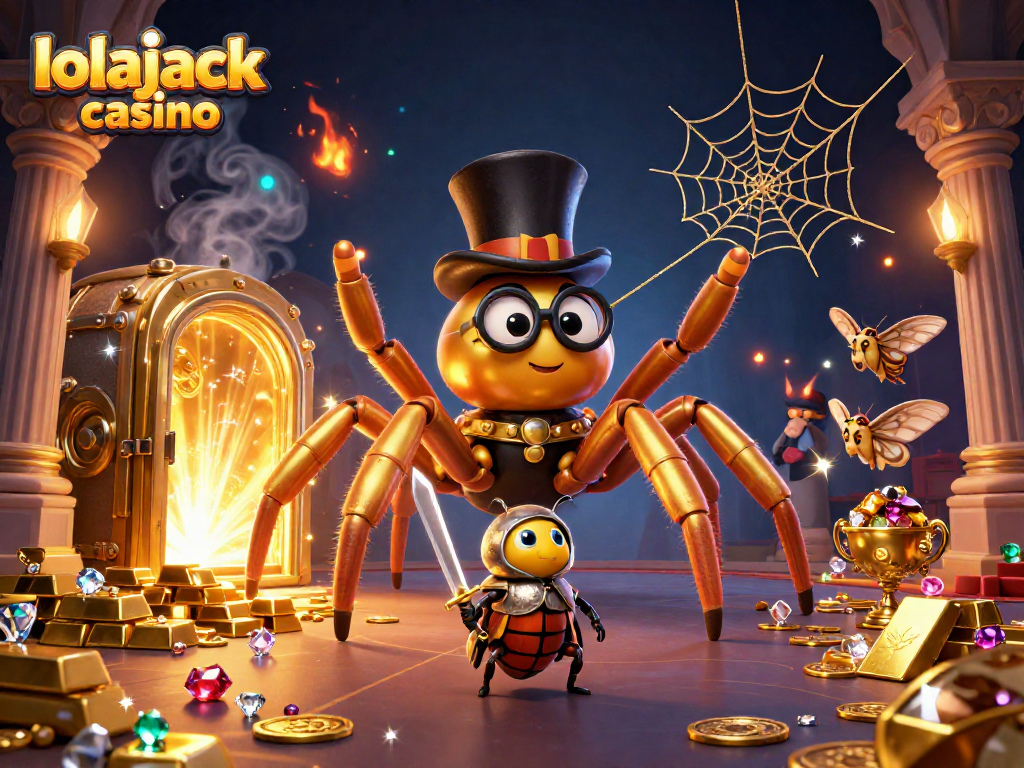 Experience the thrilling world of lolajack casino with a golden tarantula and charming beetle knight.
