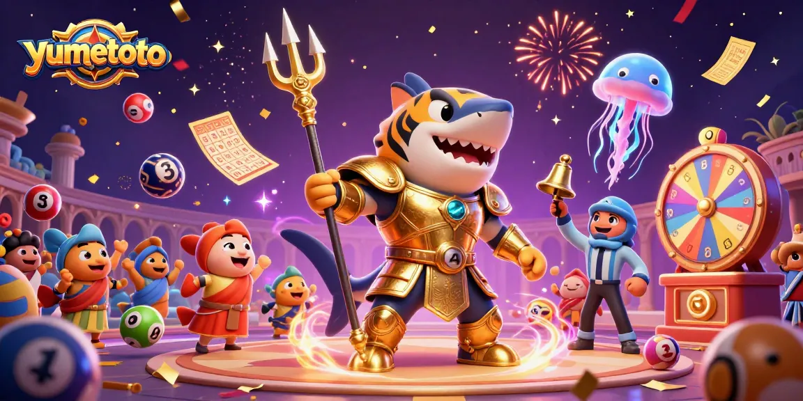 Exciting yumetoto lottery action featuring a fierce tiger shark and colorful gaming elements.