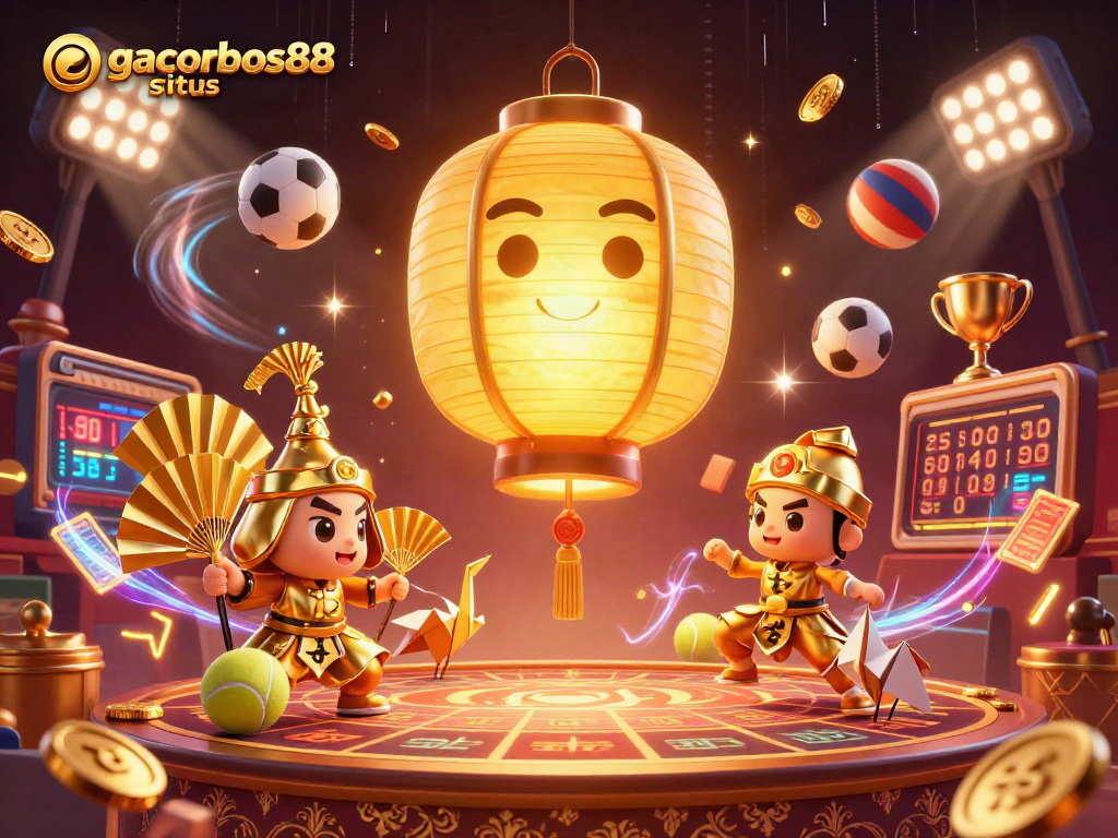 Experience luck and fortune with gacorbos88 situs, featuring a vibrant casino scene filled with dynamic game elements.