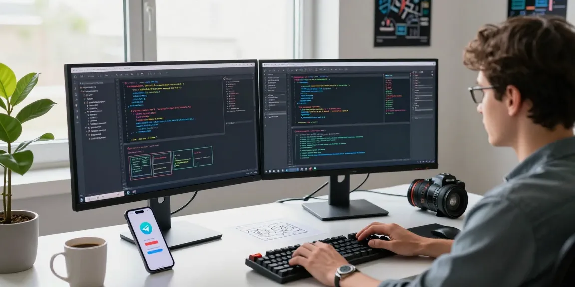 Developer working on 纸飞机官网 in a modern tech workspace with multiple screens and coding elements.