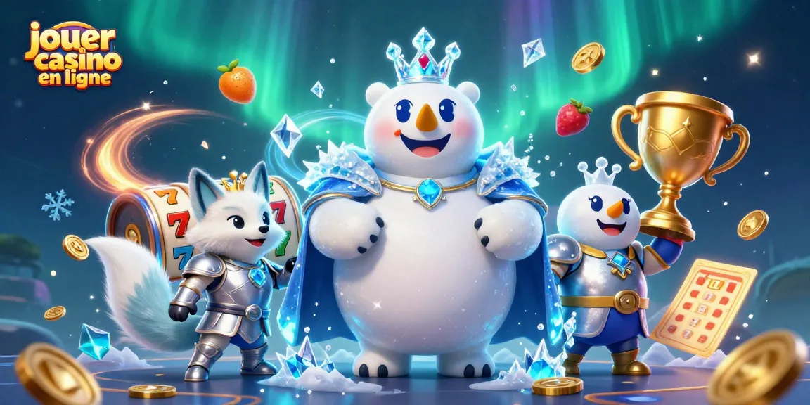Jouer au casino en ligne avec un roi polaire et un renard en armure, entourés de jeux de machine à sous.