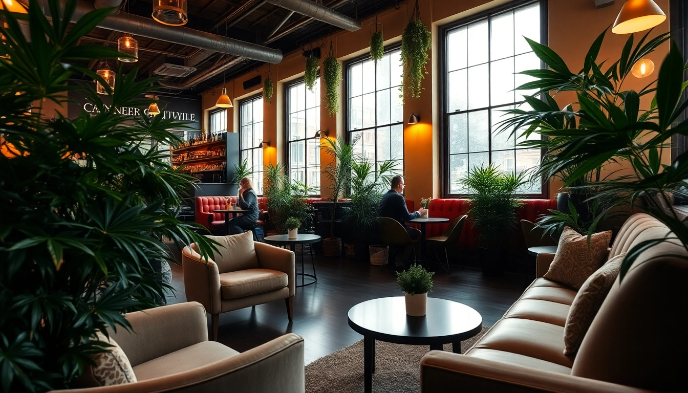 Experience the inviting atmosphere of The Corner Cannabis Club Madrid: with cozy seating and lush greenery.