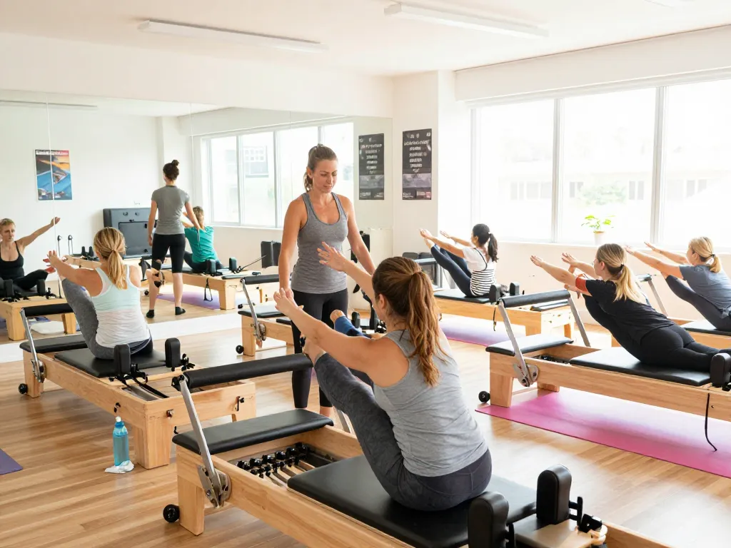 zen place pilates 評判 - リフォーマー・マシンがある明るいスタジオでの魅力的なピラティスクラス。