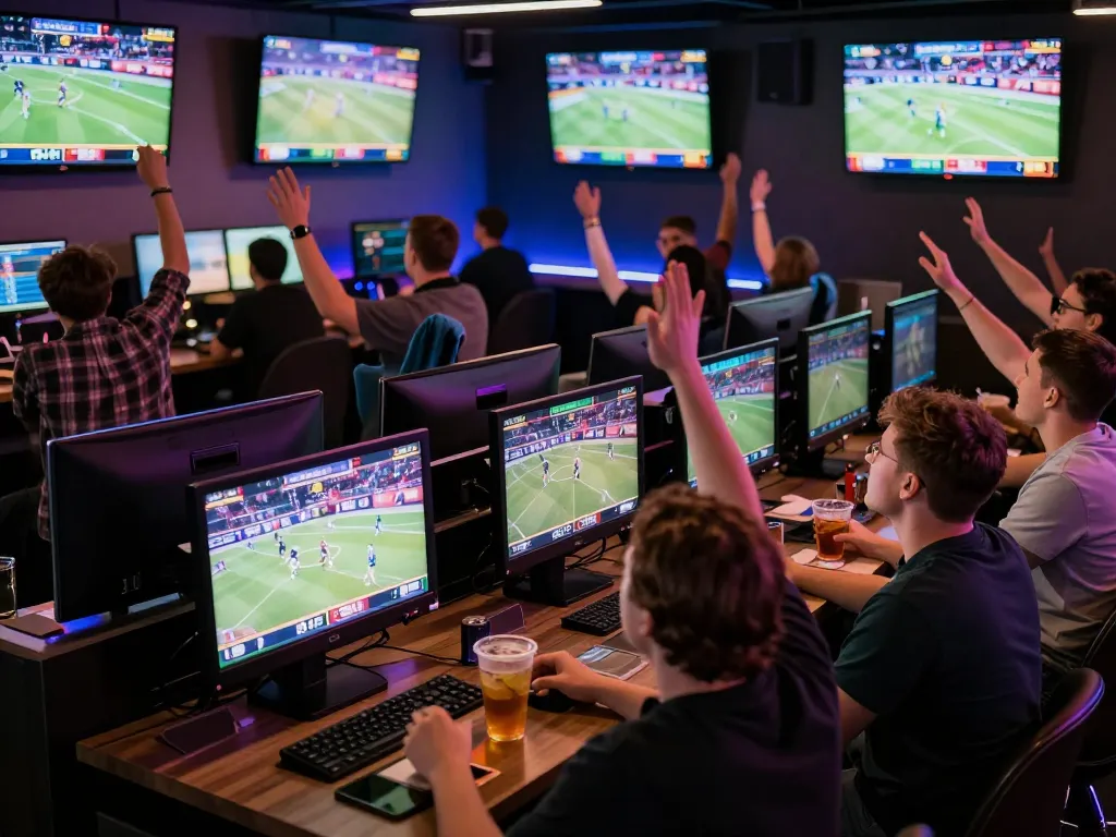 Engaged fans betting on sports at a w188 event surrounded by excitement